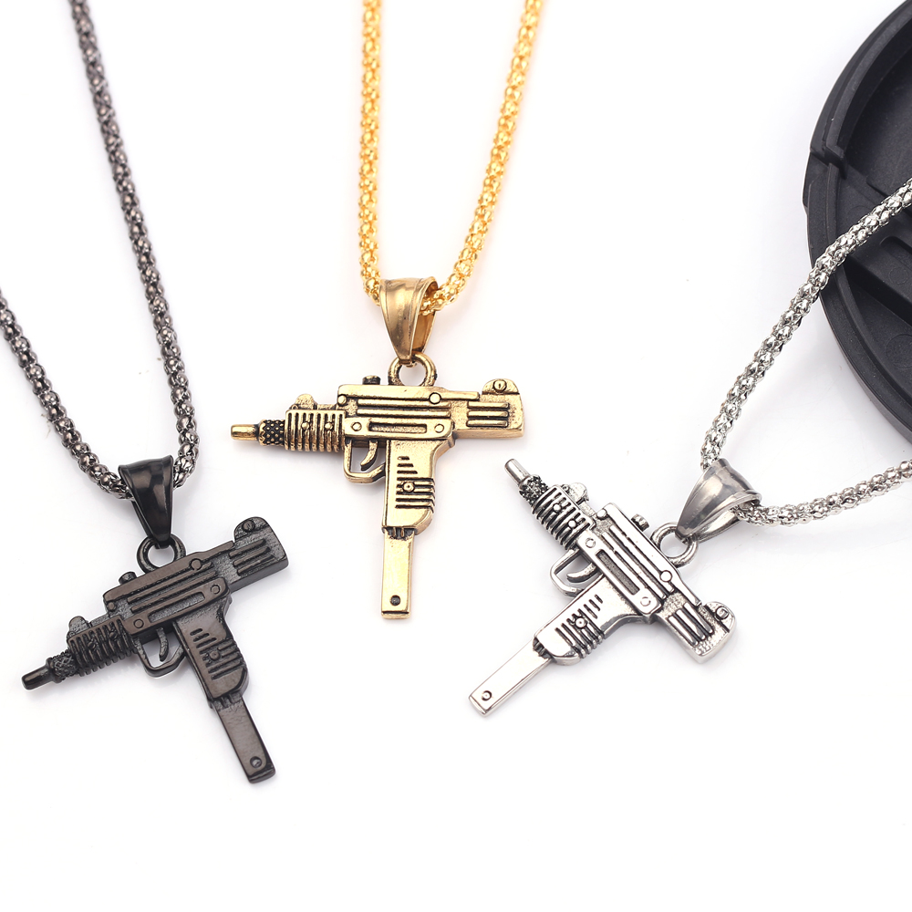 Men'S Fashion Jewelry - จี้สร้อยคอรูปปืนอูซี่สไตล์พังก์ - เครื่องประดับฮิปฮอปแฟชั่นสำหรับผู้ชาย สร้างลุคเท่ห์และมีสไตล์