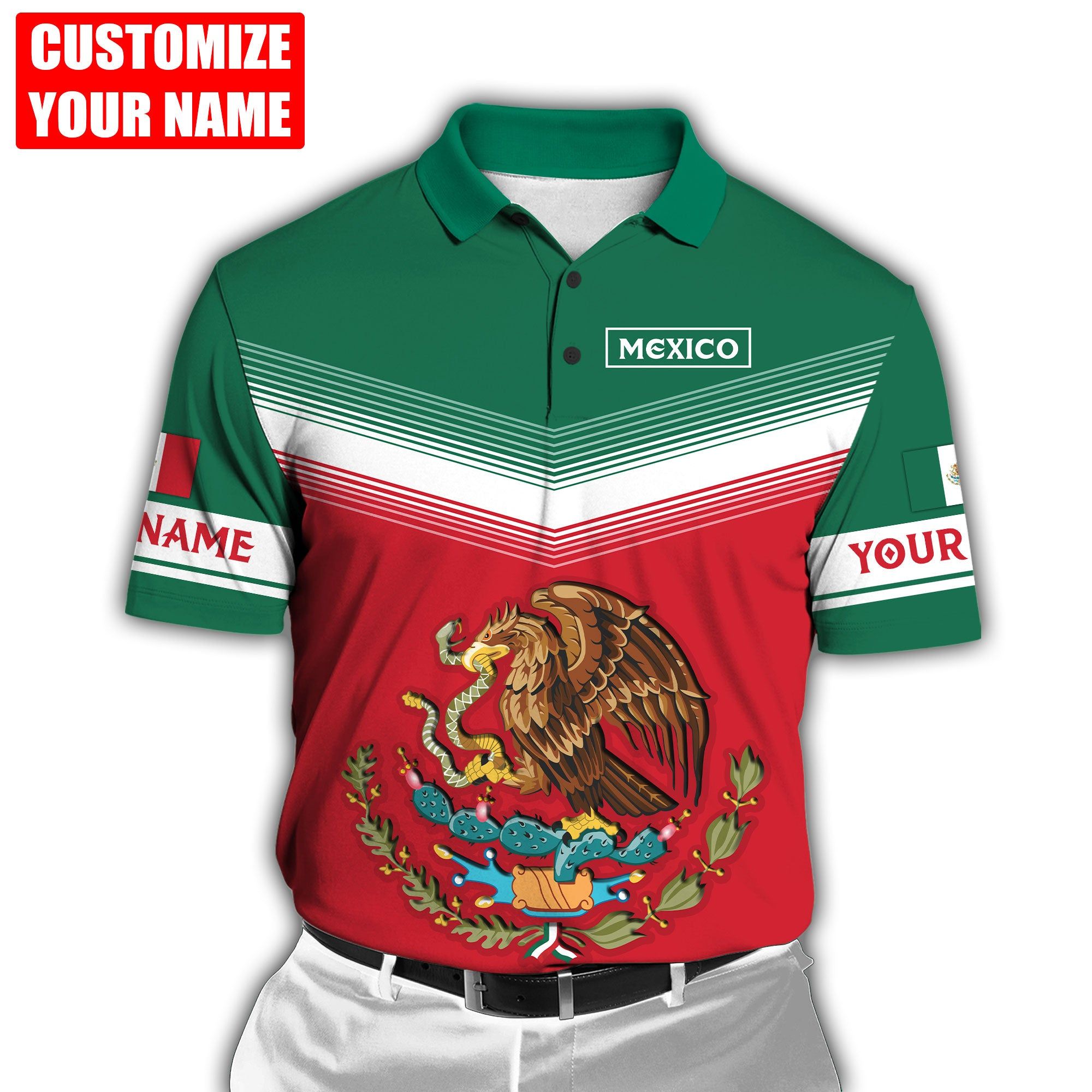 Mens Fashion Mexico - เสื้อโปโลลายกราฟิกสัญลักษณ์เม็กซิโกแบบกำหนดเอง เสื้อผ้าลำลองฤดูร้อนแฟชั่นผู้ชาย สตรีทแวร์ แขนสั้น เสื้อทีมเนื้อนุ่ม