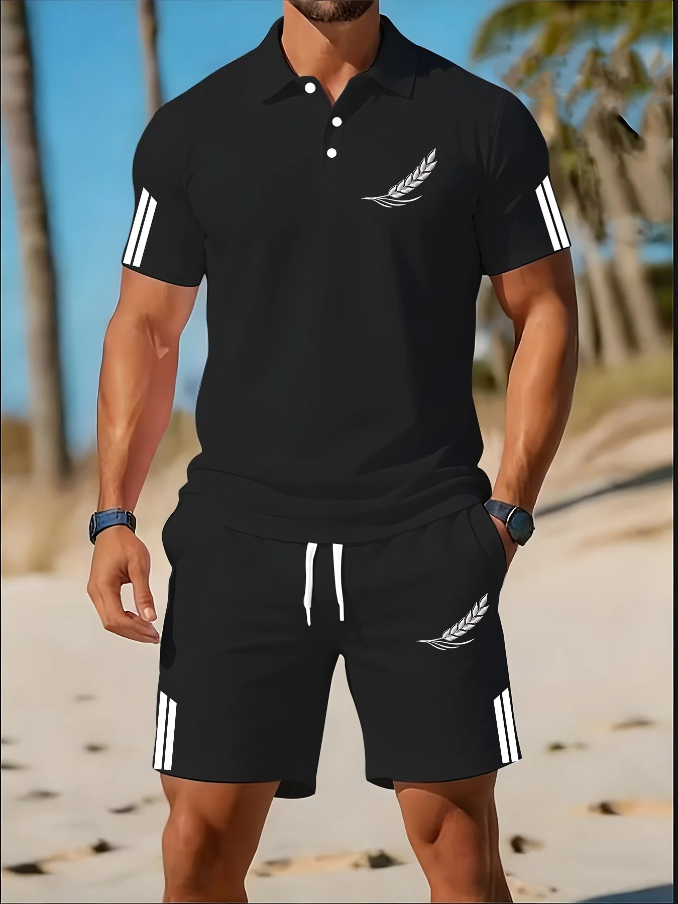 Polo Shirt Slim - ชุดเสื้อโปโลผู้ชายใหม่สำหรับฤดูร้อน พิมพ์ลายตัวอักษร LOS ANGELES ทรงเข้ารูป ระบายอากาศได้ดี