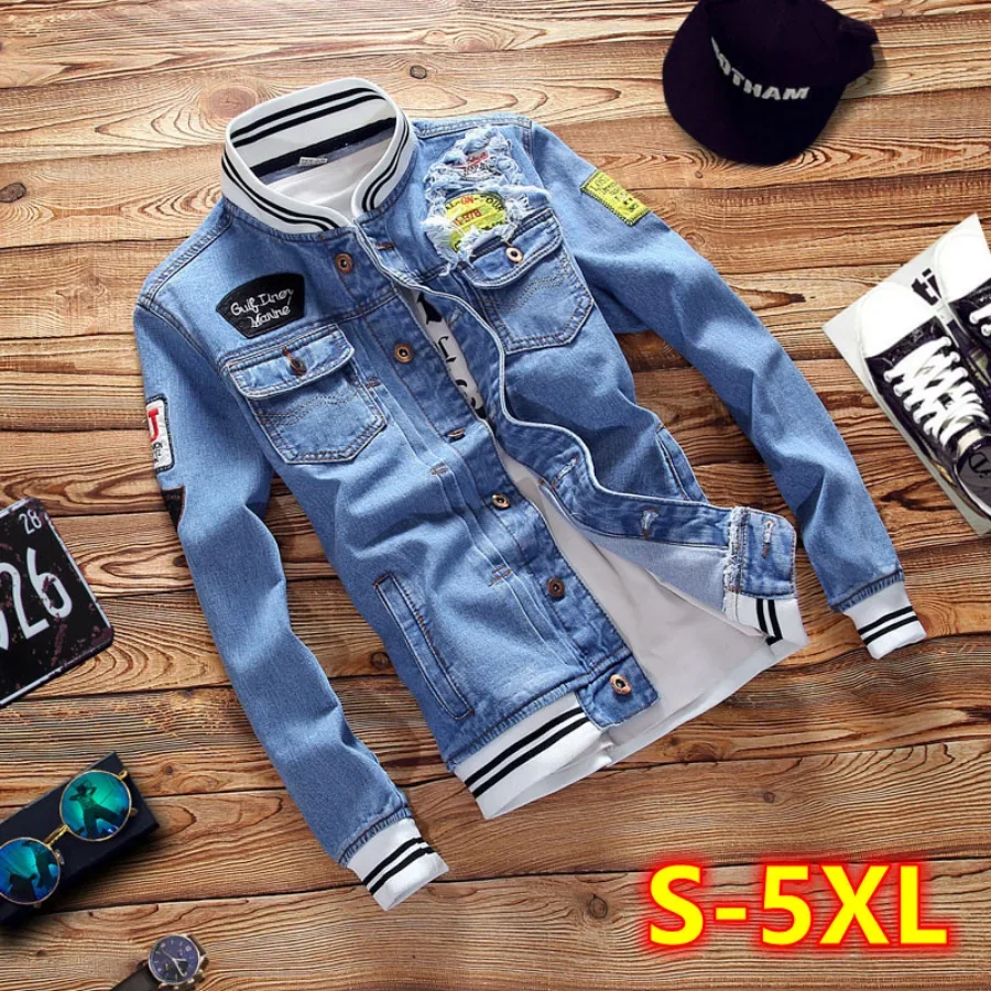 Bomber Jacket Men - แจ็คเก็ตยีนส์ผู้ชายรุ่นใหม่ปี 2026 แฟชั่นทันสมัย แจ็คเก็ตยีนส์ทรงบอมเบอร์แบบขาดๆ เสื้อแจ็คเก็ตยีนส์ลำลองกันลมสไตล์คาวบอย เสื้อผ้า