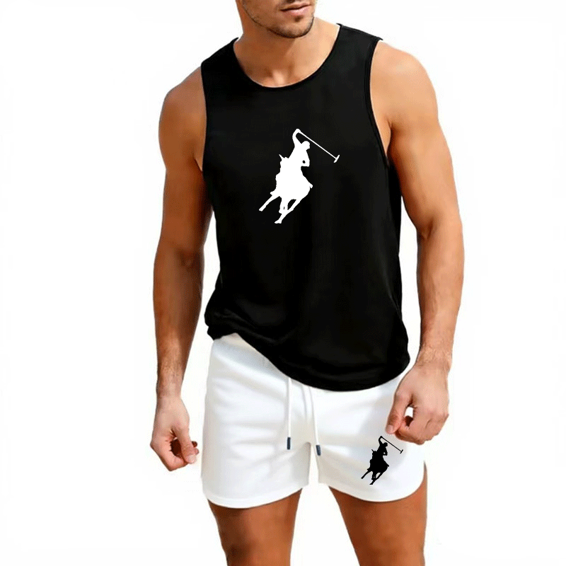 Mens Fashion Vest - ชุดเสื้อกั๊กและกางเกงขาสั้นฤดูร้อนสำหรับผู้ชายสไตล์ยุโรป ชุด 2 ชิ้น ชุดออกกำลังกายกลางแจ้ง ชุดกีฬาแฟชั่นลำลอง