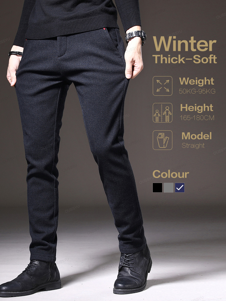 Men'S Fashion Korea - แบรนด์เสื้อผ้าฤดูใบไม้ร่วงฤดูหนาวผู้ชายสบายๆกางเกงแฟชั่น SLIM FIT ยืดกางเกงผ้าฝ้ายหนาชายเกาหลีกลางแจ้งของขวัญ