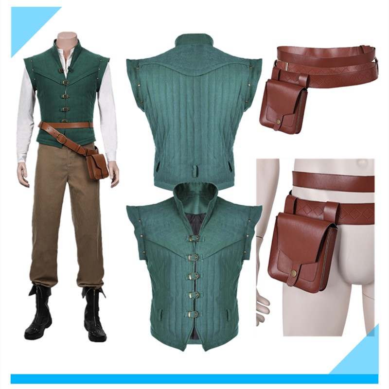 Mens Fashion Vest - ชุดคอสเพลย์ฟลายน์ ปรินซ์ ไรเดอร์ ชุดการ์ตูนสำหรับผู้ใหญ่ ชาย เสื้อกั๊กพร้อมกระเป๋าคาดเอว