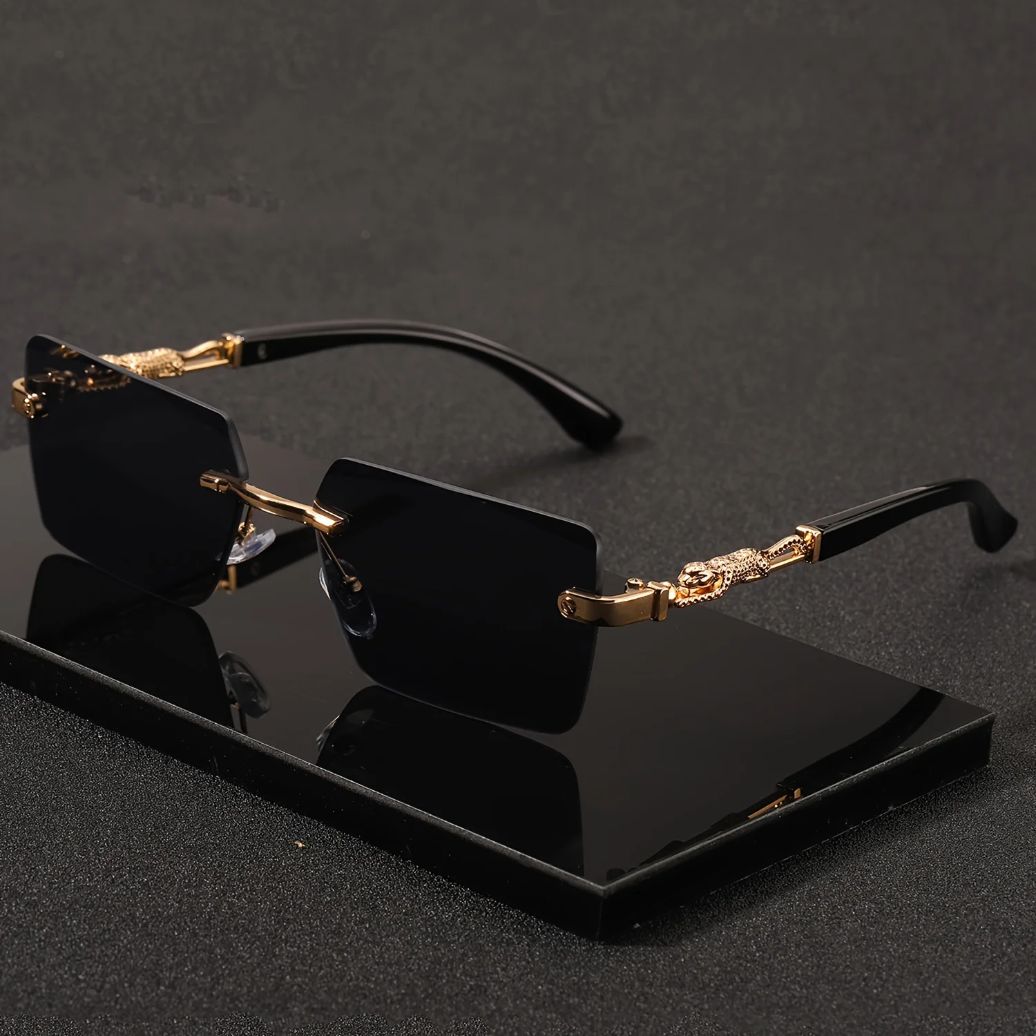 Men'S Fashion Rimless Glasses - 1 ชิ้นแว่นตากันแดดไร้ขอบรูปสี่เหลี่ยมผืนผ้าผู้หญิงผู้ชายแว่นตากันแดดทรงสี่เหลี่ยมเล็กสำหรับหญิงชายชายหาดวันหยุดแว่นตาสำหรับเดินทาง jvs