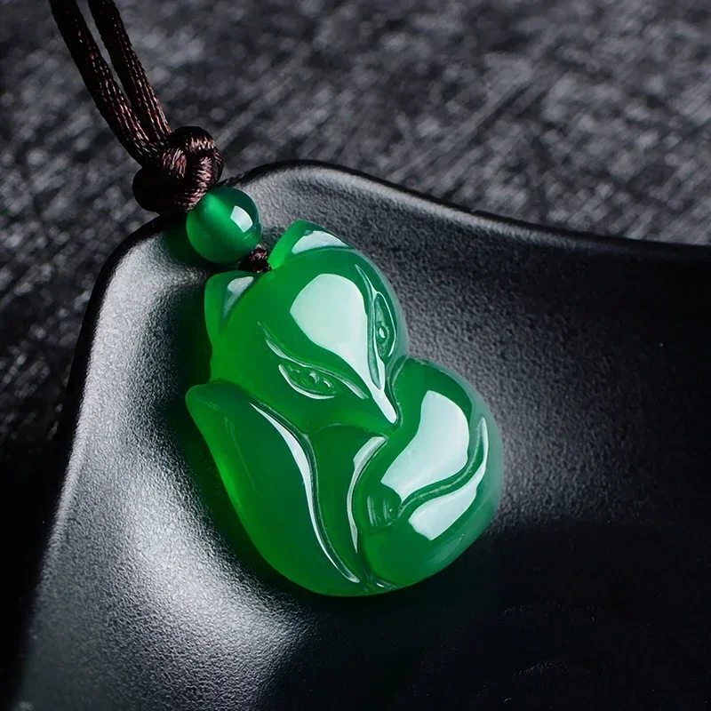 Men'S Fashion Jewelry - หยก Fox สร้อยคอจี้ธรรมชาติสีเขียว Chalcedony สีขาวจีนแฟชั่น Charm