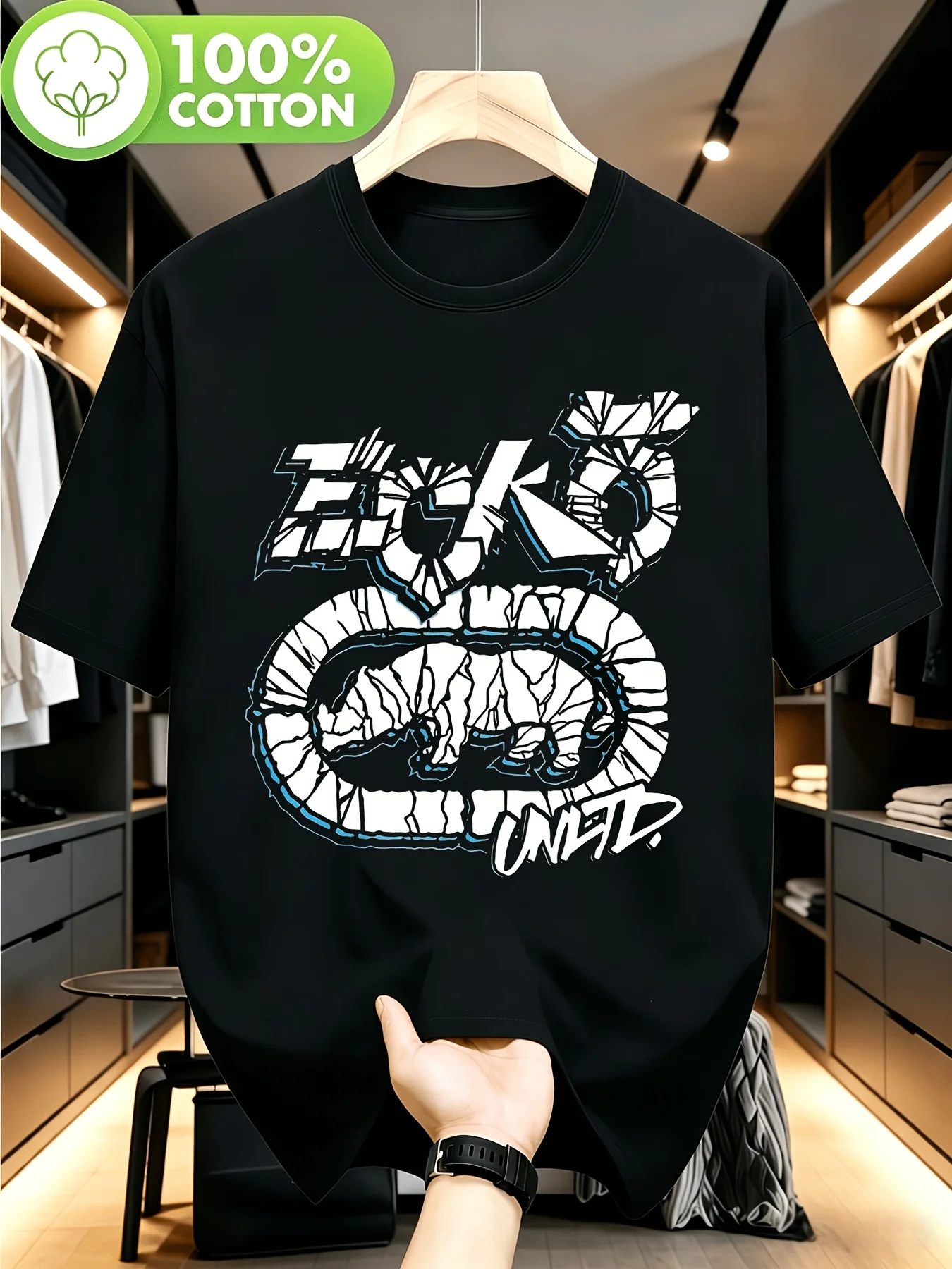 Men'S Fashion Korea - เสื้อยืดผู้ชาย 100% ผ้าฝ้าย ลายแตก ลายกราฟฟิตี้ สไตล์เกาหลี-อเมริกัน