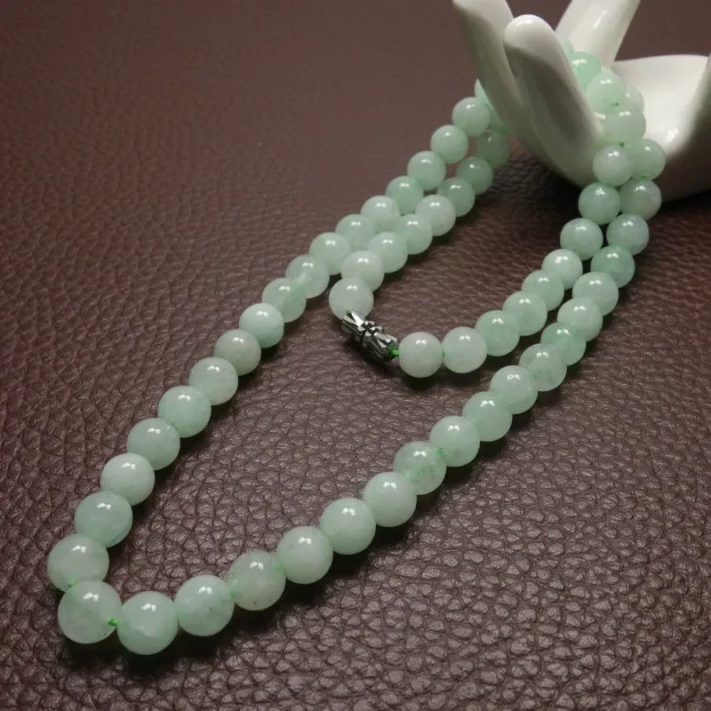 Men'S Fashion Jewelry - สร้อยคอลูกปัดหยกสีเขียว A ขนาด 8-10 มม. เครื่องประดับหยก