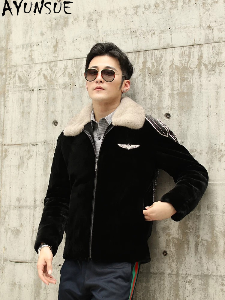 Men'S Fashion Zipper Jacket - AYUSNUE เสื้อโค้ทขนมิงค์แท้สำหรับผู้ชาย เสื้อผ้าหรูหรา แฟชั่นแจ็คเก็ตฤดูหนาว ผ้ากำมะหยี่ขนนกหงส์ ขนมิงค์แท้ทั้งตัว