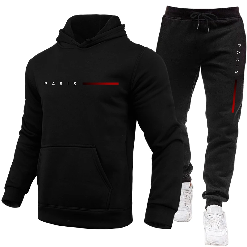 Paris Fashion Men - ชุดเสื้อฮู้ดและกางเกงวอร์มสำหรับกีฬากลางแจ้ง ชุดจ็อกเกอร์ผู้ชาย/เสื้อฮู้ด/กางเกง ฤดูใบไม้ร่วง ฤดูหนาว แฟชั่นลำลองสไตล์ปารีส ชุดกีฬา