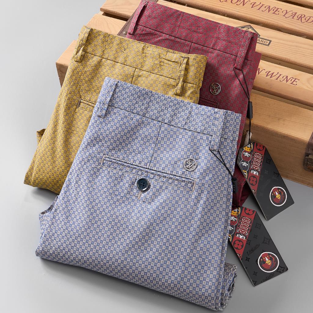 Men'S Fashion Korea - ลายสก๊อตกางเกงชายแฟชั่นตรง Fit Jacquard สานอย่างเป็นทางการชุดกางเกงสำหรับชายเสื้อผ้าฤดูร้อน2023