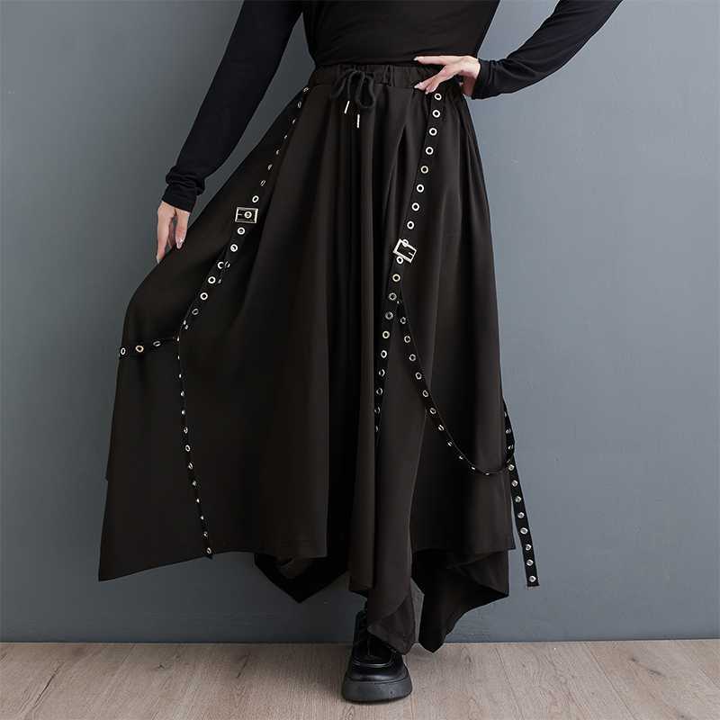 Men'S Fashion Korea - Y2k กางเกงขายาวสีดำฮาราจูกุชายสตรีมพังค์สไตล์สตรีมพังค์กางเกงขาม้าใหญ่ MODE Korea มีหมุดย้ำทรงผ้าพันแผลกางเกงทรงพังค์