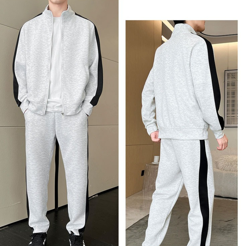 Men'S Fashion Zipper Jacket - ชุดวอร์มผู้ชายฤดูใบไม้ร่วง ชุดลำลองสำหรับวิ่งจ๊อกกิ้ง เสื้อแจ็คเก็ตและกางเกงลำลองแบบแพทช์เวิร์ค ชุดสองชิ้น แฟชั่นลำลอง ชุดกีฬา