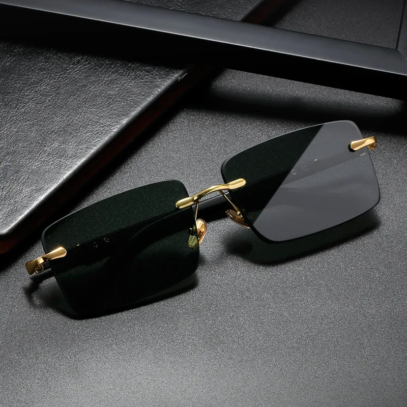 Men'S Fashion Rimless Glasses - แฟชั่นแว่นตากันแดดทรงสี่เหลี่ยมผู้ชายสุภาพสตรีการปิดกั้นแสงสีฟ้าป้องกันดวงตาแว่นตาไร้ขอบกรอบแว่นตากันแดดแว่นตากันแดดเรโทร