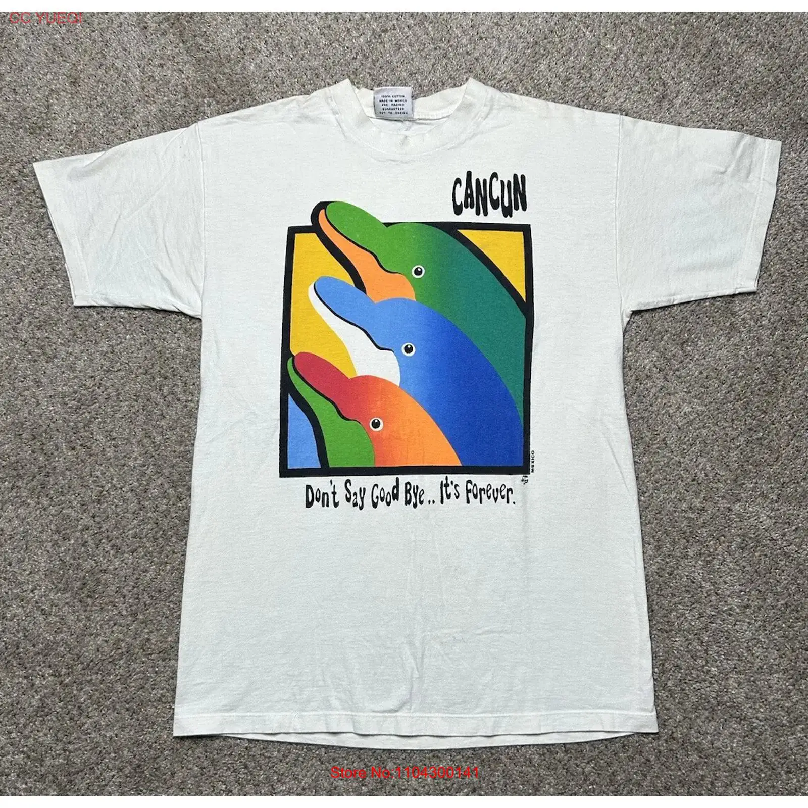 Mens Fashion Mexico - เสื้อยืดวินเทจลายปลาโลมาเม็กซิโก แคนคุน ไซส์กลาง ลายศิลปะวินเทจ ลุคสบายๆ ซักแล้ว