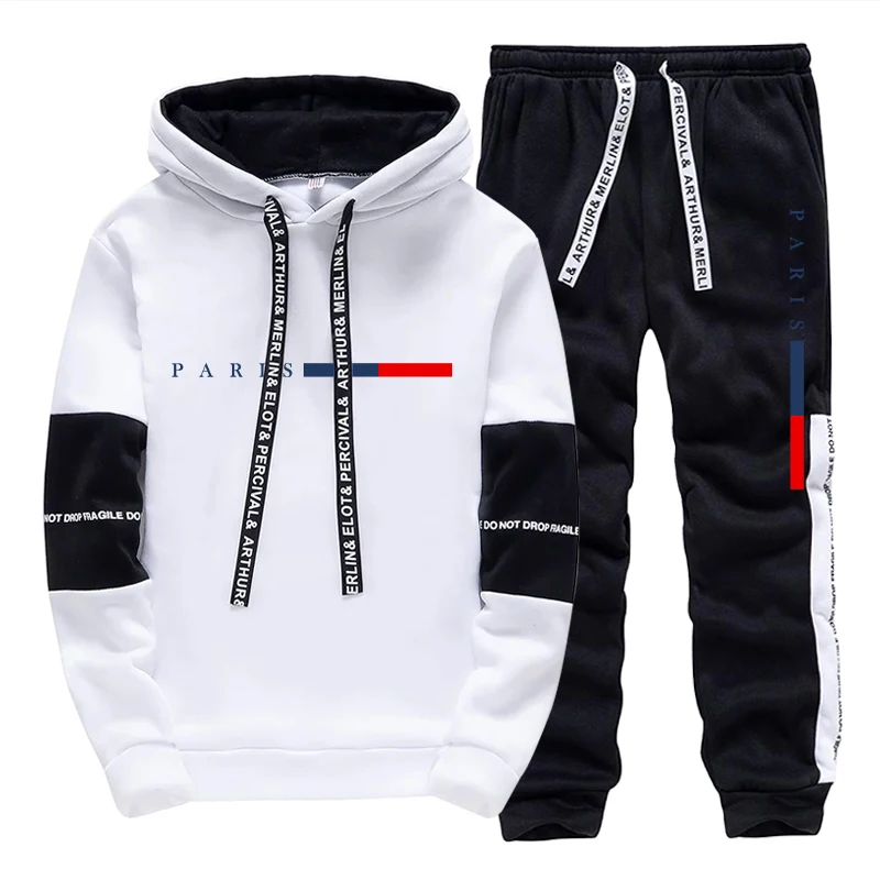 Paris Fashion Men - ชุดเซ็ตผู้ชาย/เสื้อฮู้ด/กางเกง แฟชั่นปารีส ฤดูใบไม้ร่วง ฤดูหนาว ชุดลำลองสปอร์ต เสื้อฮู้ดแบบสวมหัวและกางเกงขายาว