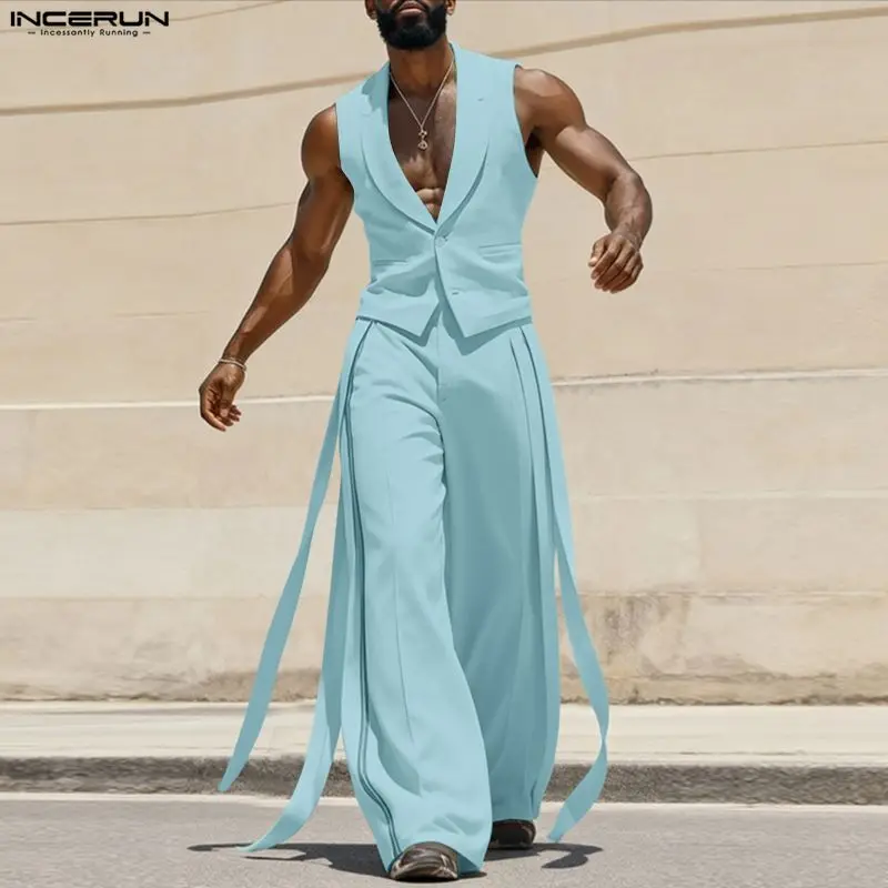 INCERUN ชุดเซ็ตผู้ชาย สีพื้น ค - Mens Fashion Vest บทวิจารณ์และราคา