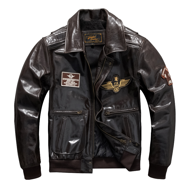 เสื้อแจ็คเก็ตนักบินหนังแท้สำหร - Bomber Jacket Men บทวิจารณ์และราคา