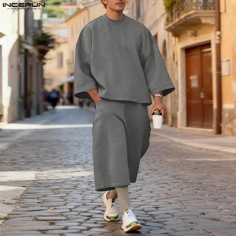 ชุดเซ็ตผู้ชาย INCERUN สีพื้น เ - Men'S Fashion Outfits บทวิจารณ์และราคา