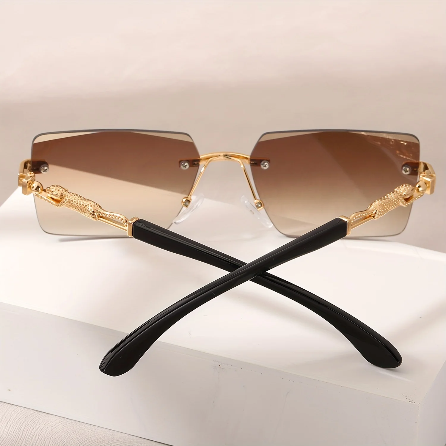 1 ชิ้นแว่นตากันแดดไร้ขอบรูปสี่ - Men'S Fashion Rimless Glasses บทวิจารณ์และราคา