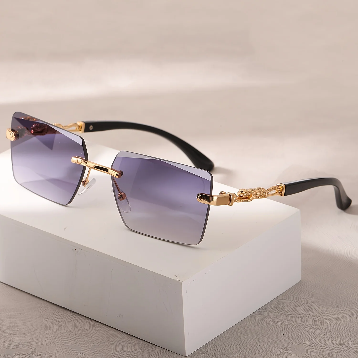 1 ชิ้นแว่นตากันแดดไร้ขอบรูปสี่ - Men'S Fashion Rimless Glasses บทวิจารณ์และราคา
