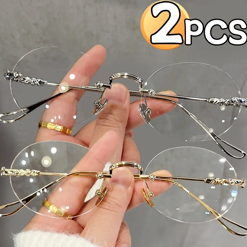 1/2ชิ้นแว่นตารูปไข่ไร้ขอบสำหรั - Men'S Fashion Rimless Glasses บทวิจารณ์และราคา