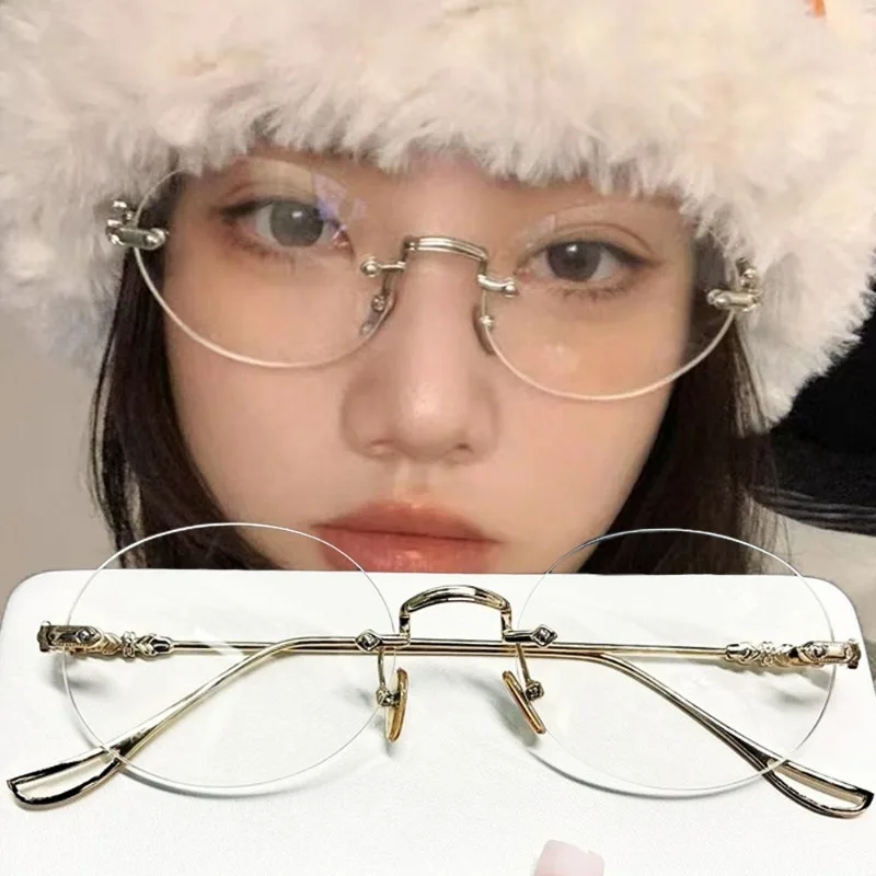 1/2ชิ้นแว่นตารูปไข่ไร้ขอบสำหรั - Men'S Fashion Rimless Glasses บทวิจารณ์และราคา