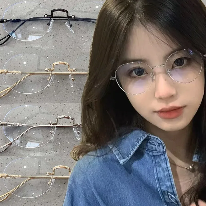 1/2ชิ้นแว่นตารูปไข่ไร้ขอบสำหรั - Men'S Fashion Rimless Glasses บทวิจารณ์และราคา