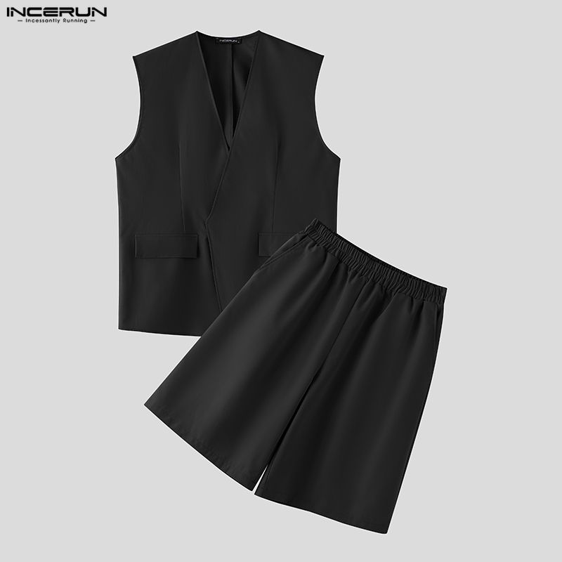 INCERUN ชุดเซ็ตผู้ชาย สีพื้น ค - Mens Fashion Vest บทวิจารณ์และราคา